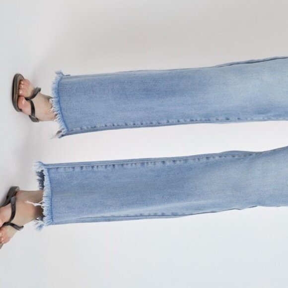 Risen High Rise Wide Leg Jeans Frayed Cuff - Picture 6 of 6